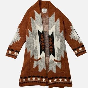 Women’s Aztec Long Fall/Winter Cardigan, Size Small